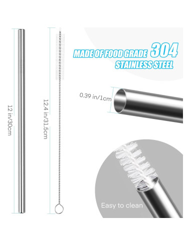 Popotes Reutilizables FYY de Acero Inoxidable 30.48 cm - 4 Pzas