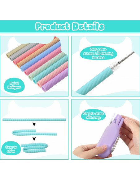 Pajitas de Silicona Reutilizables Irenare 20 Sets con Estuche Pajitas de Silicona Reutilizables Irenare 20 Sets con Estuche