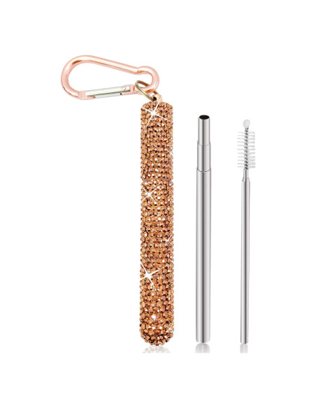 Popote Plegable KLDZOOF de Acero Inoxidable Oro Rosa Popote Plegable KLDZOOF de Acero Inoxidable Oro Rosa