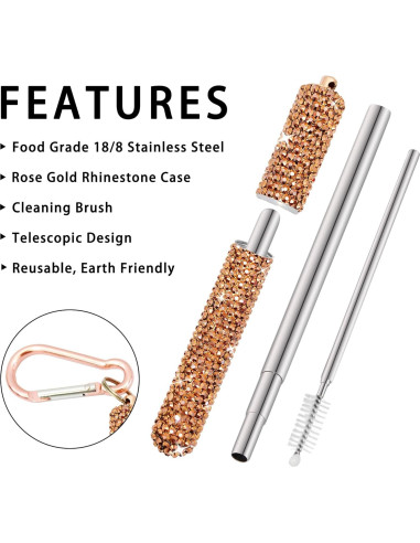 Popote Plegable KLDZOOF de Acero Inoxidable Oro Rosa