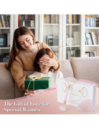 Set de Masaje Facial Gua Sha y Rodillo de Jade Rosa ByLif