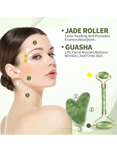 Set de Rodillo y Gua Sha de Jade Giloner - Cuidado Facial