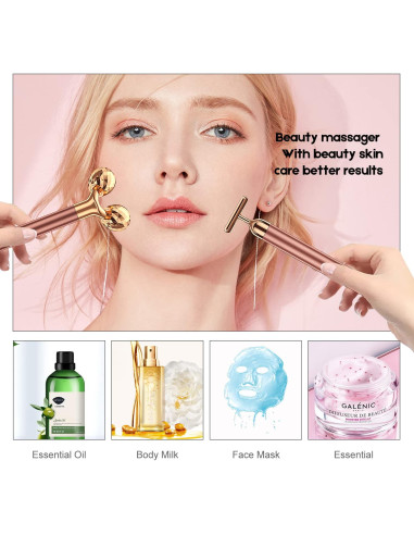 Masajeador Facial 2-en-1 Beauty Bar Rodillo 3D y T Eléctrico