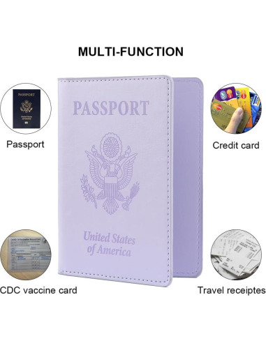 Portapasaportes de Cuero PU QEYMN Púrpura Claro Ultra Delgado