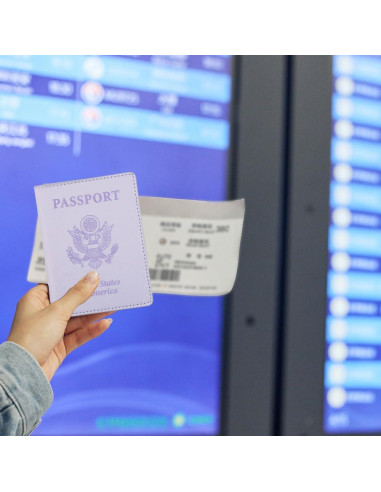 Portapasaportes de Cuero PU QEYMN Púrpura Claro Ultra Delgado
