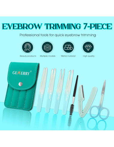 Juego de Pinzas para Cejas GEMERRY 7 Pcs Acero Inoxidable