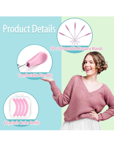Rizador de Pestañas Benepoint Rosa con 4 Almohadillas y 5 Varitas