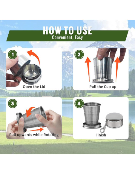 Taza Plegable de Acero Inoxidable HYSENE 148ml para Viaje Taza Plegable de Acero Inoxidable HYSENE 148ml para Viaje