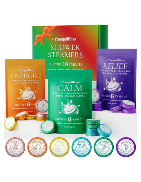 Pastillas de Vapor para Ducha TranquilBliss - 18 Fragancias Naturales Pastillas de Vapor para Ducha TranquilBliss - 18 Fragancias Naturales