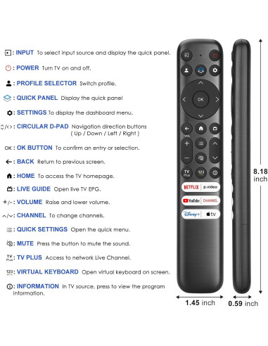 Control Remoto Maxitoc RC813 para TCL Google TV 4K UHD