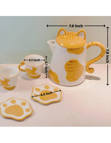 Juego de té de cerámica CSZPJLALA en forma de gato - 4 piezas