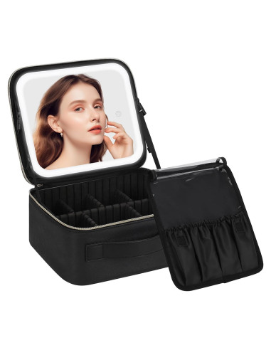 Bolsa de Maquillaje Chomeiu con Espejo LED y Divisores Ajustables