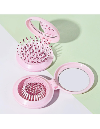 Mini Cepillo de Pelo Plegable con Espejo Trikeel Rosa 6.7cm