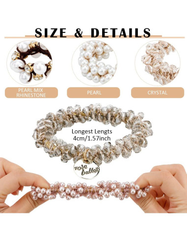 Gomas de Pelo Elásticas Ahoney 9 Pcs Perlas y Cristales
