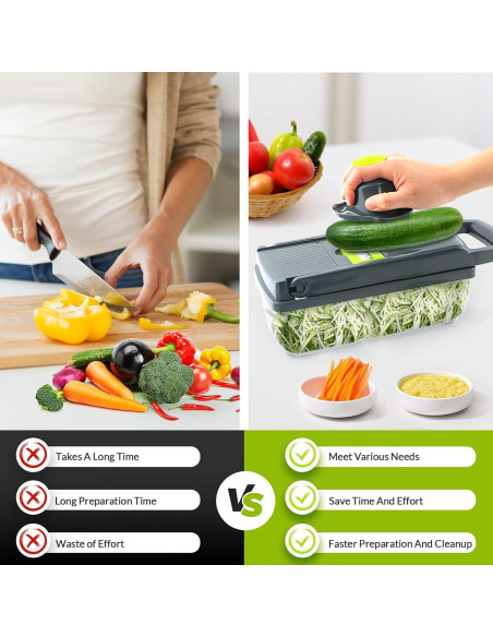 Cortador de Verduras PUPTILY 3 en 1 con 8 Cuchillas - Verde Gris Cortador de Verduras PUPTILY 3 en 1 con 8 Cuchillas - Verde Gris