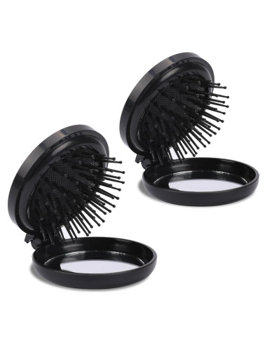 Cepillo de Pelo Plegable con Espejo MOZEAT LENS - 2 Piezas Negro