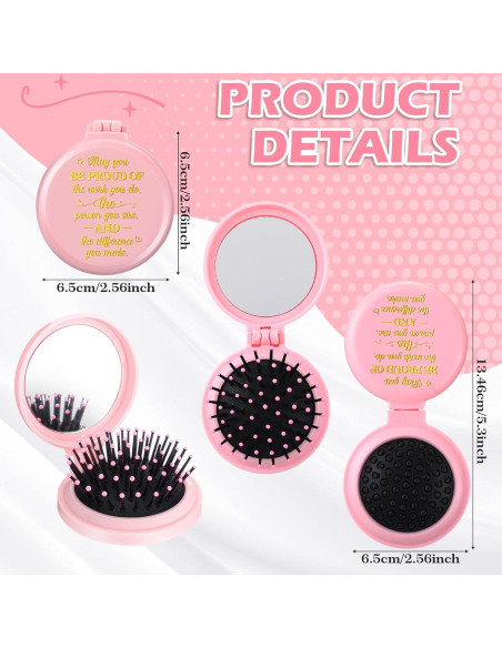 Set de 12 Cepillos de Pelo Plegables Leinuosen con Espejo Rosa Set de 12 Cepillos de Pelo Plegables Leinuosen con Espejo Rosa