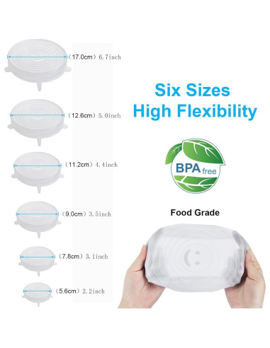 6 Tapas de Silicona Estirables OstWony para Alimentos