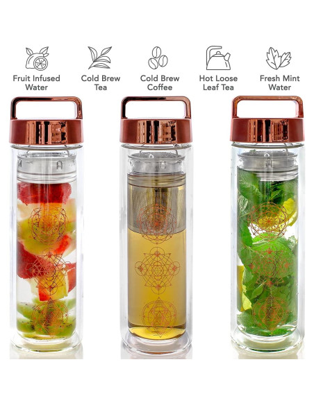 Vaso de Vidrio Aislado Teabloom Wayfarer 450 ml Oro Rosa Vaso de Vidrio Aislado Teabloom Wayfarer 450 ml Oro Rosa