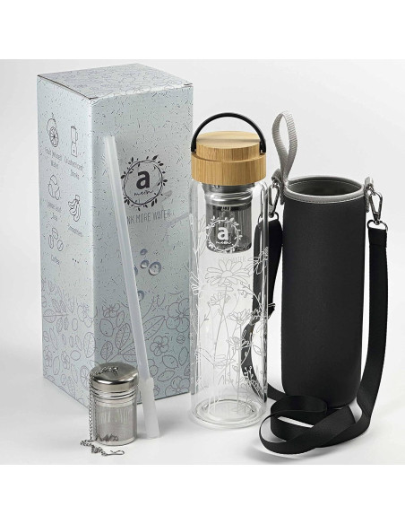 Botella de Agua de Vidrio Borosilicato 32oz Ameiin con Infusor Botella de Agua de Vidrio Borosilicato 32oz Ameiin con Infusor
