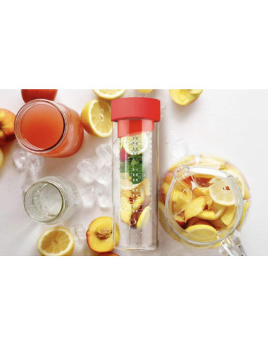 Botella de Agua de Vidrio Asobu Sabor It 600ml con Infusor Rojo