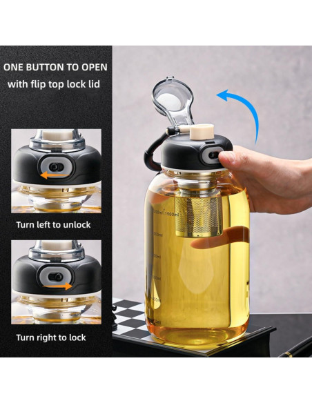 Botella de Té de Vidrio Borosilicato HOYUANSU 1.5L con Infusor Botella de Té de Vidrio Borosilicato HOYUANSU 1.5L con Infusor