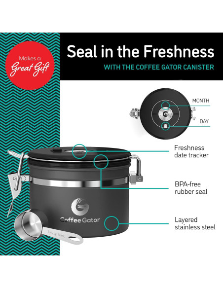Contenedor de Café Hermético Coffee Gator 311g Negro Contenedor de Café Hermético Coffee Gator 311g Negro