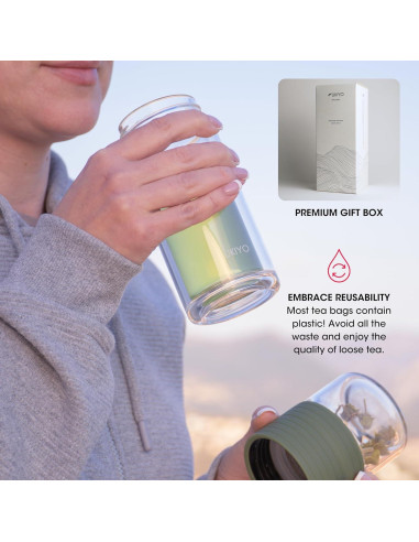 Botella de Infusión de Té Ukiyo Sense Verde 248 ml Doble Pared