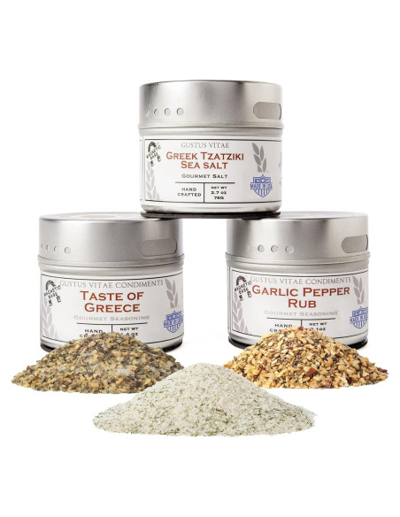 Colección Gourmet de Especias de Ajo Gustus Vitae - 3 Latas Magnéticas Colección Gourmet de Especias de Ajo Gustus Vitae - 3 Latas Magnéticas