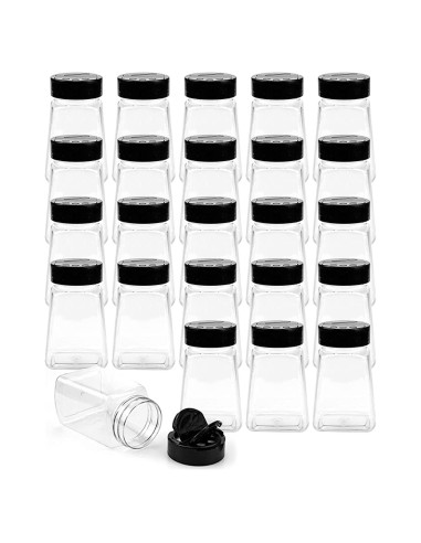 Tebery 24 Tarros de Plástico Transparentes para Especias 266ml