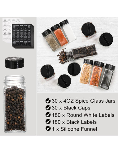 Juego de 30 Tarros de Especias de Vidrio Tebery 4oz Cuadrados