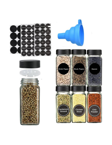 Juego de 6 Tarros de Especias de Vidrio 120 ml con Tapas Herméticas