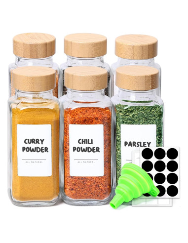 Tarros de Especias de Vidrio ComSaf 6Pcs 226.8g con Tapa de Bambú