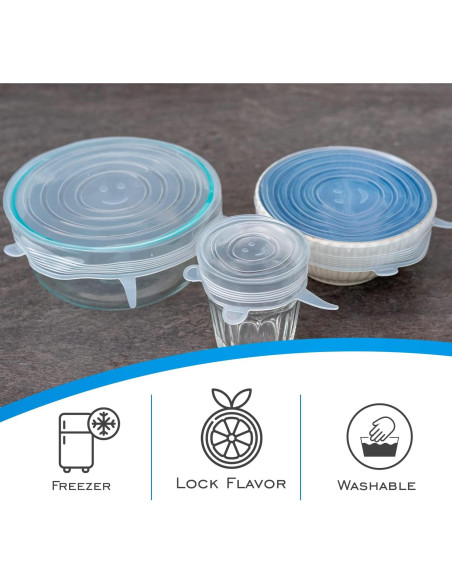 Tapas de Silicona EDI - 6 Piezas Transparentes Reutilizables Tapas de Silicona EDI - 6 Piezas Transparentes Reutilizables