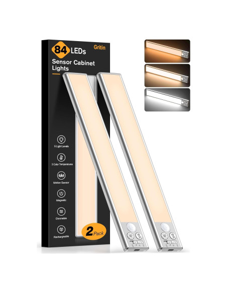 Luz Bajo Gabinete Gritin Recargable 26cm 84 LED Sensor Movimiento Luz Bajo Gabinete Gritin Recargable 26cm 84 LED Sensor Movimiento