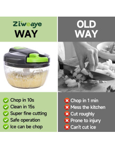 Picador de Verduras Manual Ziweaye 500ml Verde Claro 2