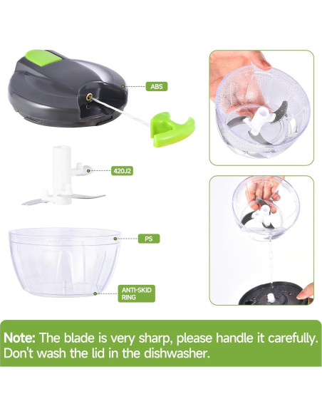 Picador de Verduras Manual Ziweaye 500ml Verde Claro Picador de Verduras Manual Ziweaye 500ml Verde Claro