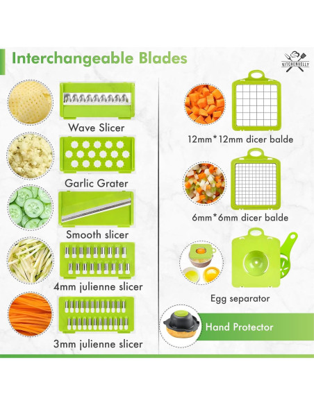 Cortador de Verduras 16-en-1 Kitchenvelly con 8 Cuchillas Cortador de Verduras 16-en-1 Kitchenvelly con 8 Cuchillas