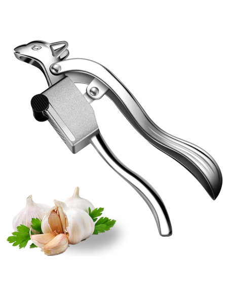 Prensa de Ajo Hojudo de Zinc Manual con Raspador Ergonómico Prensa de Ajo Hojudo de Zinc Manual con Raspador Ergonómico
