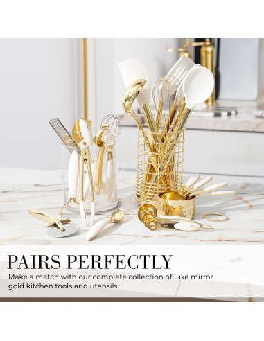 Juego de Utensilios de Cocina 8 Piezas Blanco y Dorado - Accesorios Elegantes