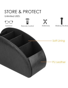 Soporte Organizador para Control Remoto SITHON - 5 Compartimentos, Cuero PU Negro 2