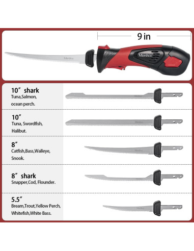 Cuchillo de Filete Eléctrico Mershca Inalámbrico 5 Cuchillas 25.4cm