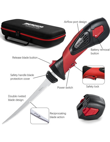 Cuchillo de Filete Eléctrico Mershca Inalámbrico 5 Cuchillas 25.4cm
