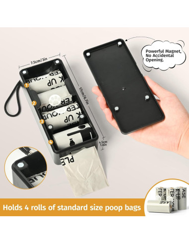 Dispensador de bolsas para excrementos de perro Qeerable, negro, 60 bolsas