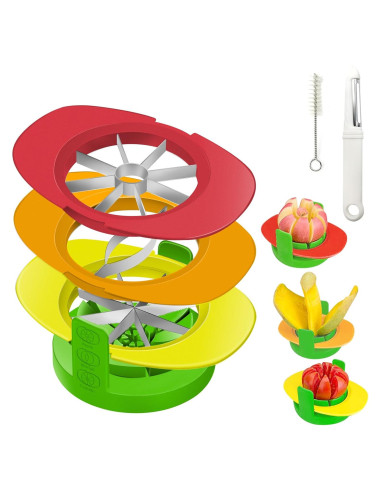 Cortador de Frutas 4 en 1 BIGOU con Pelador y Cepillo - Acero Inoxidable