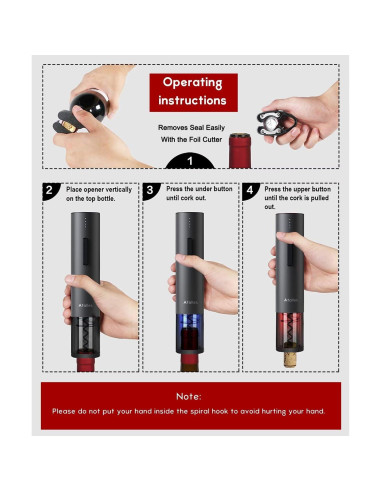 Abridor de Botellas de Vino Eléctrico Ataller KP-260B Negro