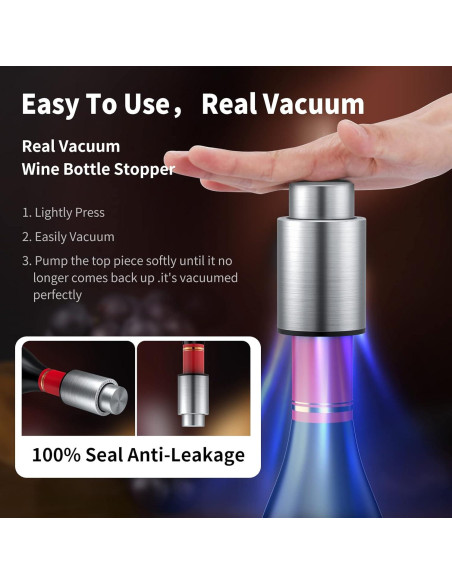 Tapones de Vacío para Botellas de Vino Hanlomele 2-en-1 Acero Inoxidable Tapones de Vacío para Botellas de Vino Hanlomele 2-en-1 Acero Inoxidable
