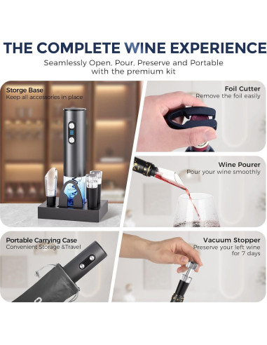 Abridor de Vino Eléctrico OxyGear 6-en-1 Acero Inoxidable
