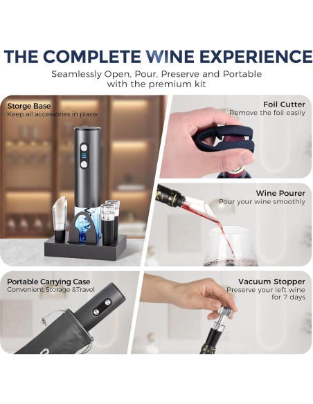 Abridor de Vino Eléctrico OxyGear 6-en-1 Acero Inoxidable Abridor de Vino Eléctrico OxyGear 6-en-1 Acero Inoxidable