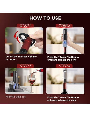 Abridor de Vino Eléctrico TEBIKIN con Base de Carga y Aerador